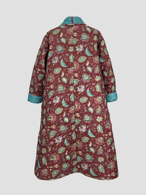 Maroon Floral Fabric | Back of Garment | Coaroon Cocoon Coat