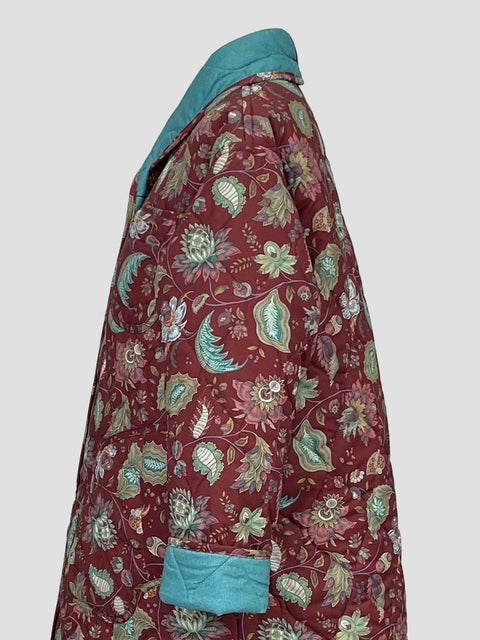 Maroon Floral Fabric | Side close up | Coaroon Cocoon Coat