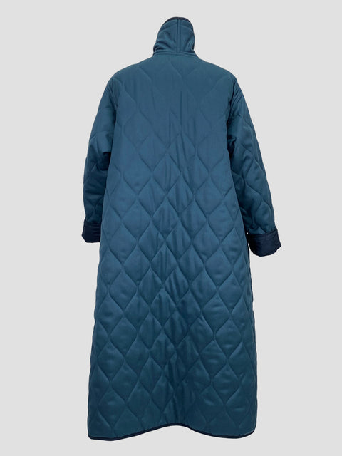 Teal Fine Wool Satin | Back of Garment | Coaroon Cocoon Coat
