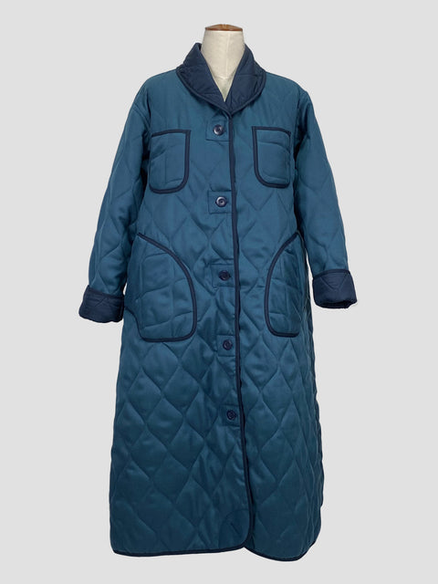 Teal Fine Wool Satin | Front of Garment | Coaroon Cocoon Coat
