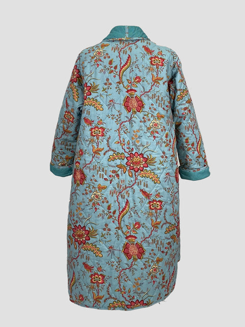 Turquoise Dutch Floral | Back of Garment | Coaroon Cocoon Coat 