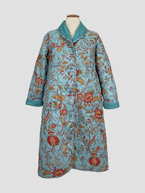Turquoise Dutch Floral | Front of Coat | Coaroon Cocoon Coat 
