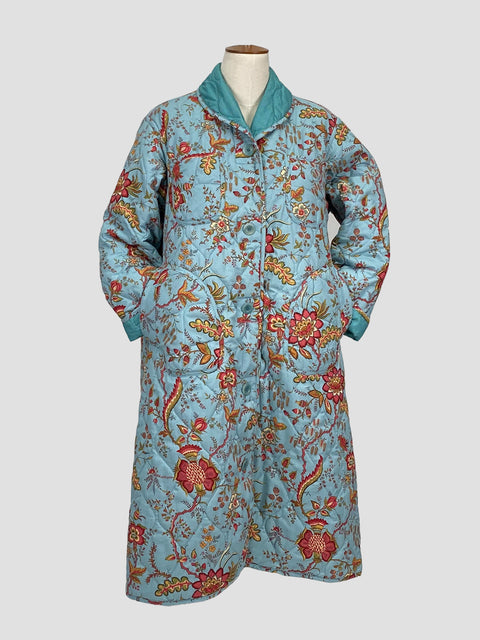 Turquoise Dutch Floral | Front of Garment Pockets | Coaroon Cocoon Coat 