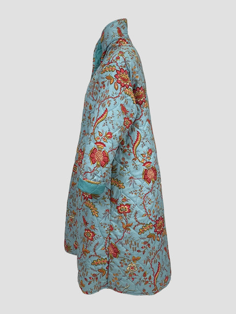 Turquoise Dutch Floral | Side of Garment | Coaroon Cocoon Coat 